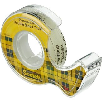 Клейкая лента канцелярская Scotch прозрачная двухсторонняя 12 мм x 6.3 м (с диспенсером)