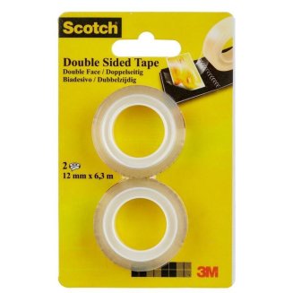Клейкая лента канцелярская Scotch двухсторонняя прозрачная 12 мм x 6.3 м (2 штуки в упаковке)