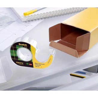 Клейкая лента канцелярская Scotch двухсторонняя прозрачная 12 мм x 6.3 м (2 штуки в упаковке)