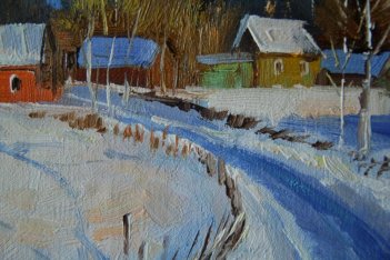Картина маслом \"Зима в деревне\"